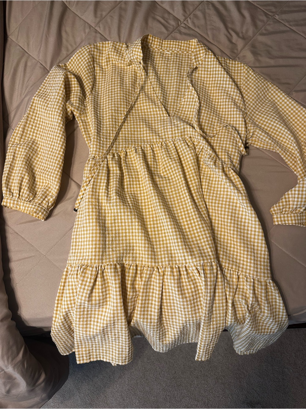 Girls' Yellow Gingham Tiered Dress Size M